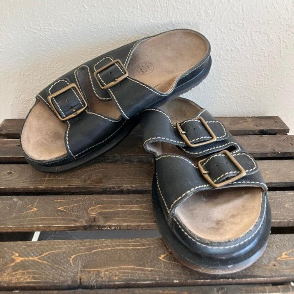 Vintage Doc Dr Martens Mens Black Leather Double Strap Chunky Sandals Size US 10 - Picture 2 of 10